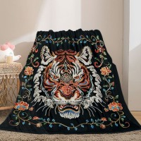 Guochao Retro Tiger Flannel Print Blanket