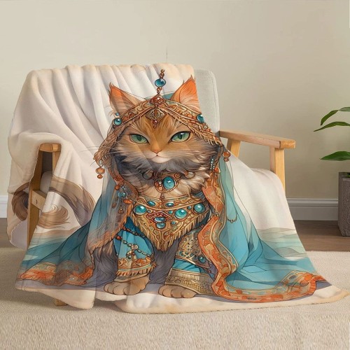 Personality Cool Cat Print Flannel Blanket